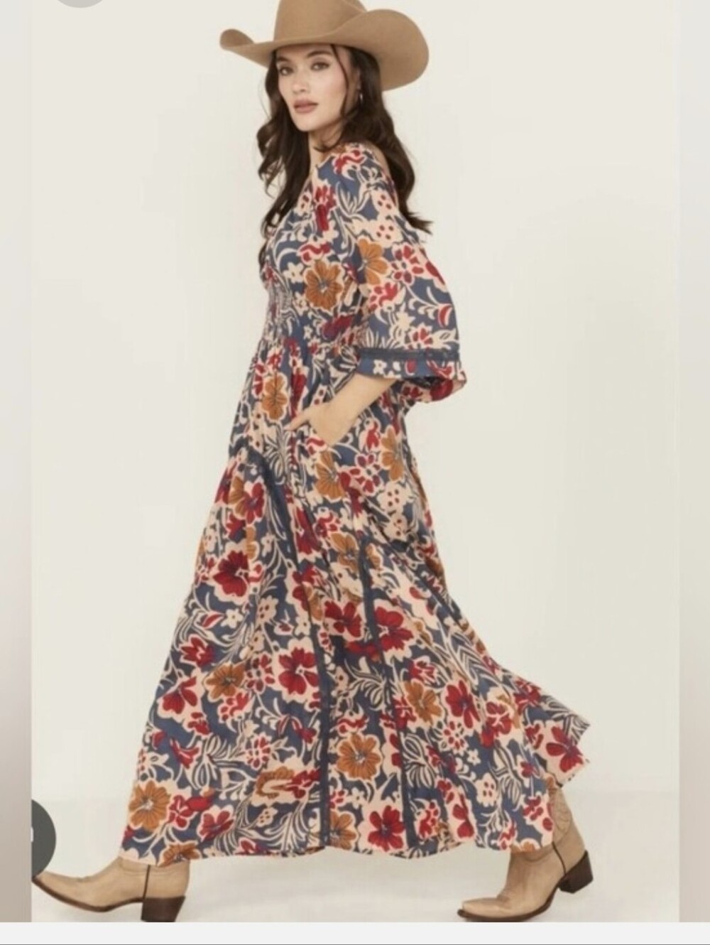 Free People-S-Printed Dixie Maxi Dress in the vintage indigo combo colorway - Picture 9 of 10